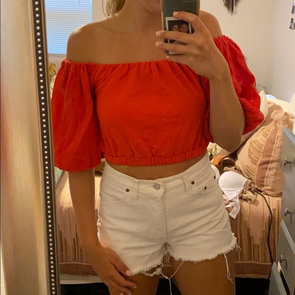 Zara Tops - Zara Orange off the shoulder crop top